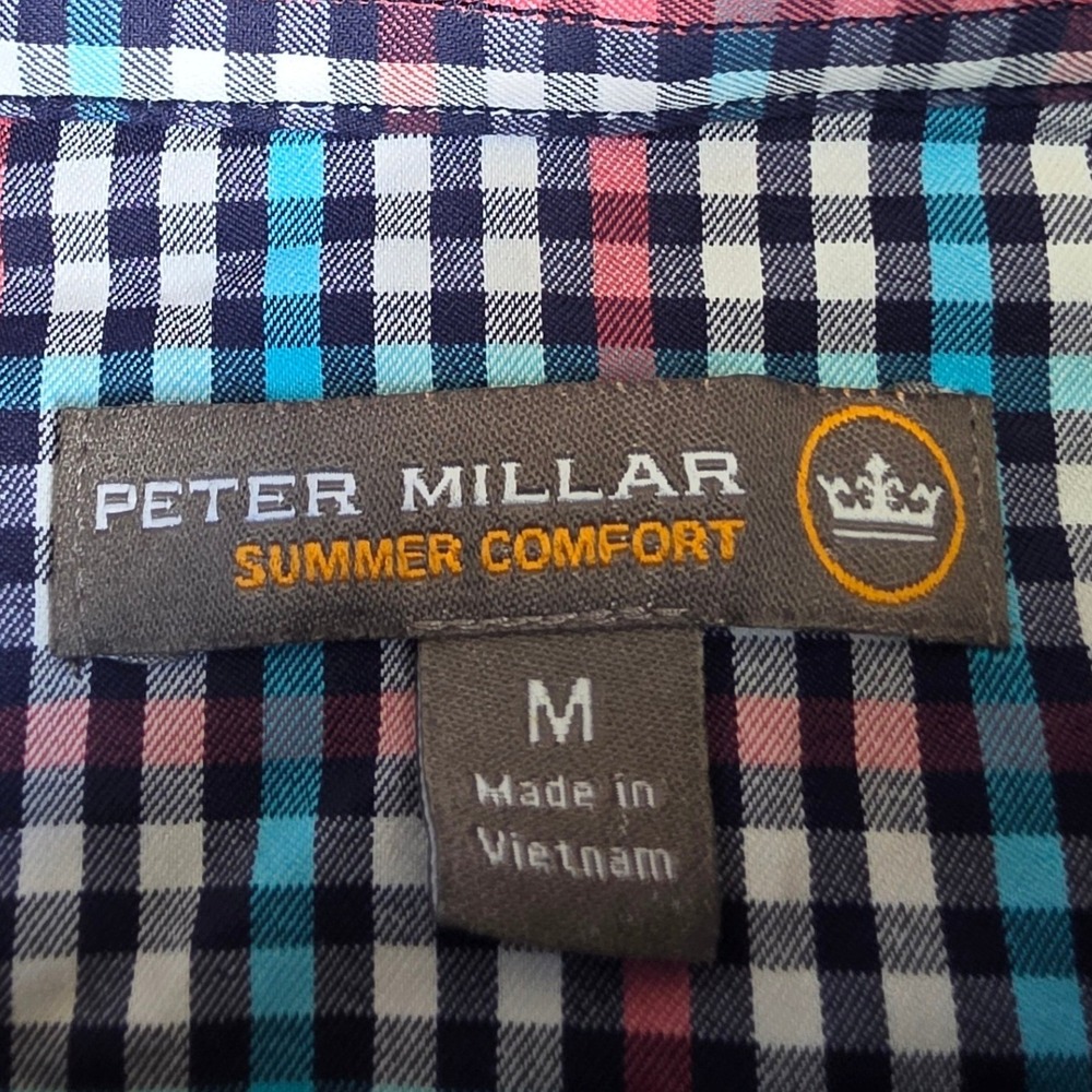 Peter Millar Summer Comfort Button Down Shirt Mens Medium Check Performance Golf - Picture 5 of 9
